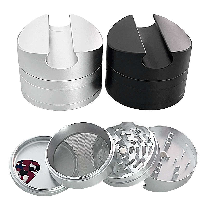 Crushers Matte Metallic Semi Circular Cut Out Bottom Design 4 Part Grinder (GR701) | 75mm | Assorted Colors product image